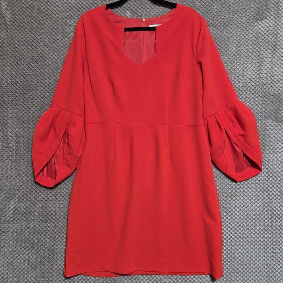 Trina Turk Covelo Dress Shift Cocktail Red Women 14 Balloon Sleeve 3/4 Lined New - Picture 1 of 12